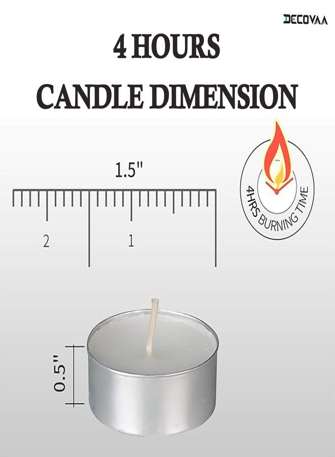 DECOVAA 4 Hours Unscented Tealight Candles, Long-Lasting and Clean-Burning Paraffin Wax Tea Light, Smokeless Candle for Home Décor, Romantic Dinners, Weddings, Diwali Decorations (Pack of 100) - Image 3